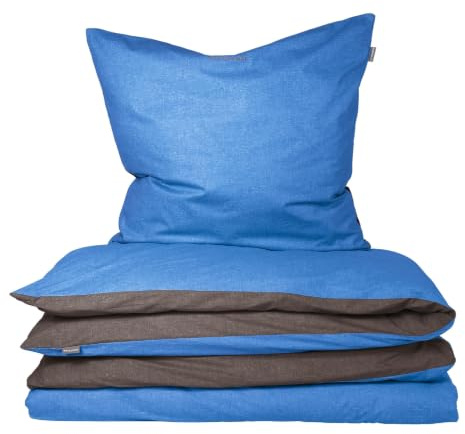 Schiesser Bettwäsche 135x200 cm | 100% Baumwolle | Blau-Dunkelgrau | 2-teilig | Renforcé | 135x200 cm + 80x80 cm | angenehm weich & glatt | pflegeleicht & atmungsaktiv | OEKO-TEX® MADE IN GREEN