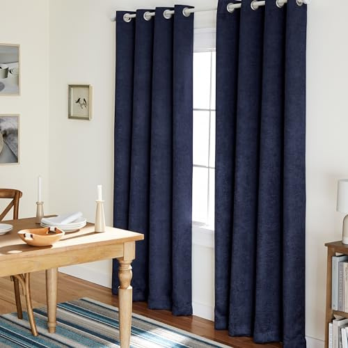TOWN & COUNTRY EVERYDAY Lustre Solid Heavyweight Textured Sateen Indoor Curtains, Room Darkening Opacity, Grommet Top, Energy Efficient, 2-Pack Set, 52x108, Navy