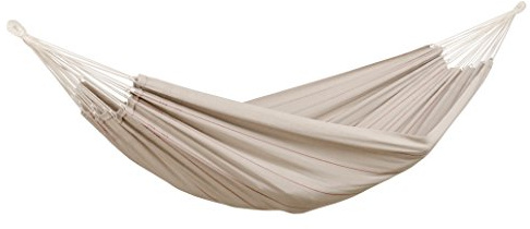 AMAZONAS – XL hängmatta Arte | Klassisk brasiliansk hängmatta med handvävda nålremsor | liggyta 230 x 150 cm | Lastkapacitet upp till 200 kg | färg: sand