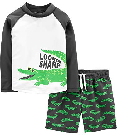Simple Joys by Carter's Conjunto de traje de baño y camiseta de protección para niños pequeños y bebés, Estampado de cocodrilo negro, 5 años