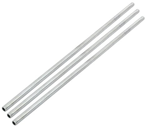sourcing map Tige Filetée Creuse M10 Tube Filete Paquet de 3 | Supérficiel Lampe Tuyau Mamelon, 440mm Longueur, pour Réparation Luminaire Lampe Lustre Zingué, Argenté