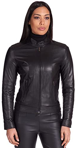 D'Arienzo Giacca Pelle Donna Nera Giubbotto Moto Primaverile Biker Made in Italy Linda Nero/XXL