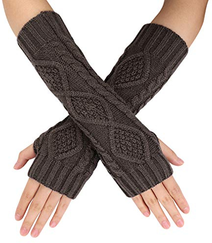 Handwärmer Fingerlose Gestrickt Armwärmer Halbfinger Winterhandschuhe Handgelenk Arm Pulswärmer Fäustlinge Handgelenkwärmer Rhombus Muster Armstulpen Strickhandschuhe für Damen Mädchen
