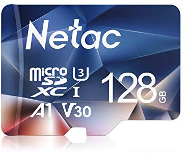 Netac 128 GB MicroSDXC-minneskort, Micro SD-kort R/W upp till 100/50 MB/s, TF-kort 4K Full HD-videoinspelning, UHS-I, C10, U3, A1, V30, för kamera, smartphone, säkerhetssystem, drönare, Dash Cam