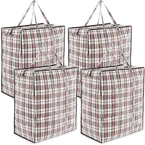 Deco Express Bolsas Almacenaje Ropa con Cremallera y Asas, 76x59x24cm, Pack de 4 Bolsas Mudanza Grandes 107L para Guardar Ropa y Hogar (76 X 59 X 24 CM)
