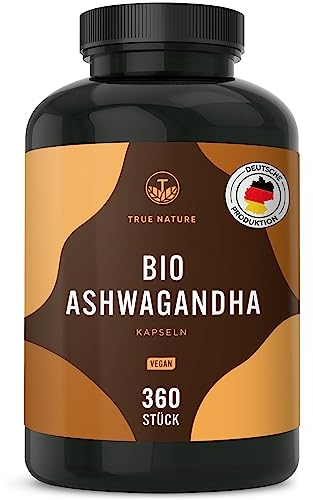 Ashwagandha ecológica - 360 Cápsulas (BIG PACK) - Dosis alta: 2600mg diarios (90 días) - 650mg por cápsula - ashwagandha orgánica cápsulas - Vegano - TRUE NATURE