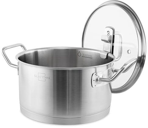 SILBERTHAL Pentola acciaio inox 20 cm - Induzione, gas e forno - Casseruola con coperchio di vetro