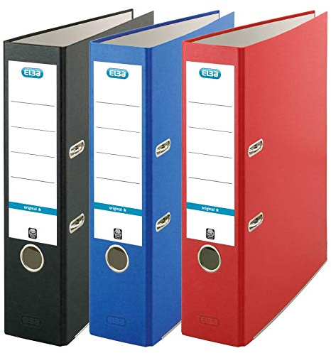 Elba Ordner A4, smart Original, 8 cm breit, 3 Farben, rot/blau/schwarz, 3 Stück