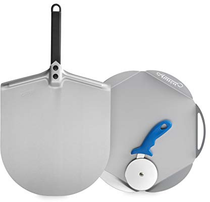 Gi.Metal Kit d'accessoires pour pizza à la maison Mia ligne Amica (pelle à pizza courte en aluminium, diamètre 33 cm, plateau en aluminium, roue taille professionnelle)