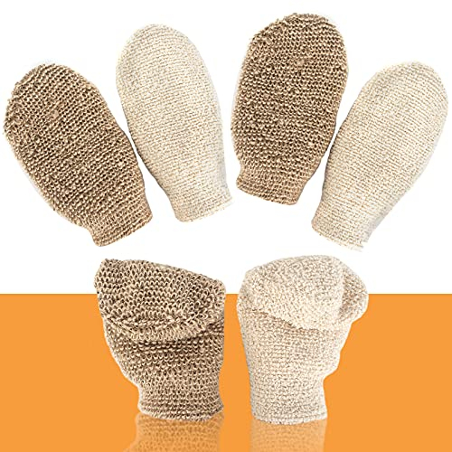4 Pcs Bad Duschhandschuhe Körper Peelinghandschuh Scrubhandschuh, Baumwolle Scrubhandschuh doppelseitig Duschhandschuhe Leinen Massagehandschuh für Körperwäscher Umweltfreundliche Peeling Werkzeuge