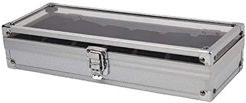 ZRDSZWZ Zuverlässiges Uhrenzubehör – 6 Fächer, Uhrenkoffer, Aufbewahrungsbox, transparentes Fenster, Aluminium-Legierung, Aufbewahrungs-Organizer, tragbarer Uhrenbehälter, Präsentationsbehälter für