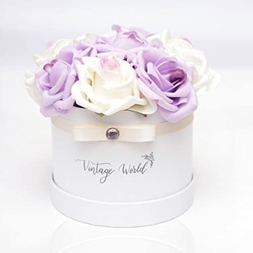 Vintage World Infinity München Handgemachte Rosenbox, 9 Rosen, Geschenkidee, lange haltbar, lila-weiß-halbviolett