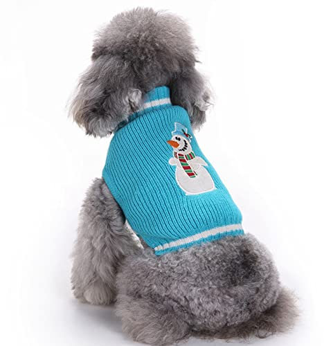 Hotumn Hundepullover mit Schneemann, Rollkragen, klassischer Strick, Wolle, Größe L, Blau