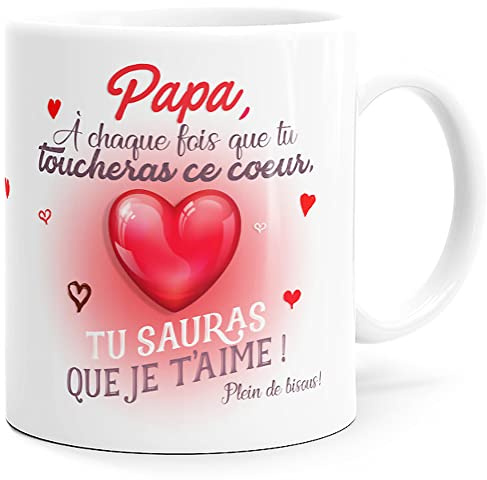 Luigi Collection Mug Papa Idée Cadeau Original Fête des Pères, Tasse Message Amour Humour Père Homme Parents pour Anniversaire Noël ou pour le Plaisir. Je t’Aime Coeur Enfant. Souriez dès le Réveil
