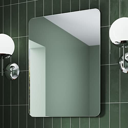 Pebble Grey Chrome Bathroom Mirror 600 x 800 mm - Jett Rotatable Bathroom Wall Mirror, Aluminium Framed Wall Mounted Vanity Mirrors for Bedroom, Rectangular Mirrors for Bedroom, Living Room & Hallways