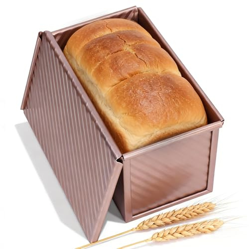 Natudeco Caja para tostadas, molde para hornear, molde para pan con tapa, capacidad de masa de 2,2 libras, molde rectangular para hornear pasteles, cocina, panadería, utensilios para hornear(dorado)