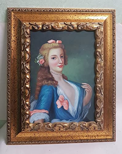 QUADRO DAMA DIPINTO OLIO SU TELA CORNICE FOGLIA ORO 56X46CM