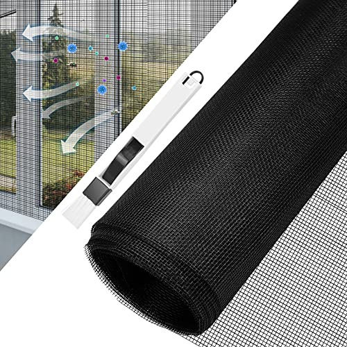 BUZIFU Moustiquaire Fenêtre 250x120cm Moustiquaire en fibre de verre Rouleau Moustiquaire Maille d'Écran Anti-Mouches Filet Écran Insecte DIY Moustiquaire pour fenêtres et portes(Noir)