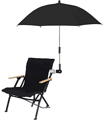 JUOPZKENN Sombrilla para Silla con Abrazadera,Sombrilla Ajustable para Silla de Playa,Sombrilla para Silla de Ruedas,Sombrilla con Clip para Silla de Playa,Sombrilla para Cochecito,(Negro),Mediana