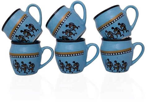 Juego de 6 tazas tradicionales hechas a mano para té Kulhar Kulhad Chai, juego de 6 tazas de cerámica esmaltada, acabado brillante, arcilla, terracota, estudio artesanal, cerámica, barro, marrón, apto