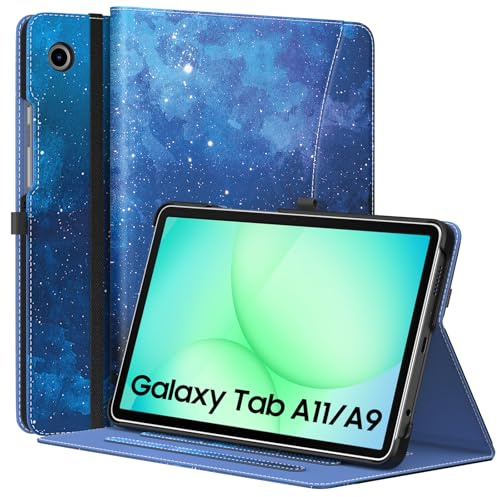 MoKo Hülle für Samsung Galaxy Tab A11 8,7 Zoll 2025, Glaxy Tab A9 8,7 Zoll 2023, Handschlaufe and Tasche, Faltbare Schutzhülle mit Mehreren Blickwinkeln für Galaxy Tab A11/ Tab A9, Blau Sterne