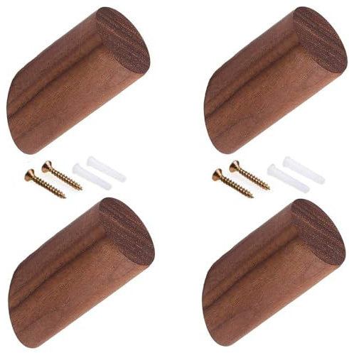 LWZko 4 Stück Kleiderhaken Holz, Wandhaken Garderobe, Kleiderhaken Wand, Handtuchhaken Holz, Modern porta asciugamani parete legno für Wand, Küche, Schlafzimmer, Büro,Braun