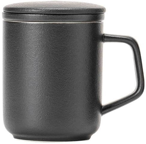 TAMUME Taza de porcelana natural de 13 onzas con colador y tapa, color negro