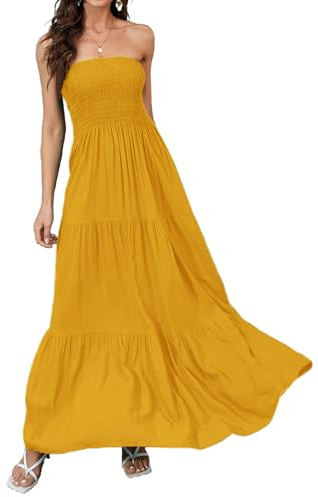 Daenery Vestido largo sin tirantes para mujer, vestido de verano casual con parte superior de tubo, espalda descubierta, Ámbar amarillo., S
