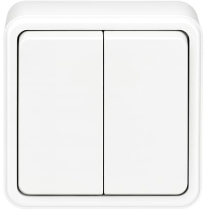 Jandei - Mecanismo Superficie Policarbonato Blanco, 10A 250V (Doble Interruptor)
