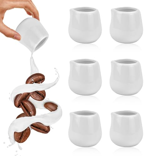 SLTAXAR 6 Stück milchkännchen Porzellan 90ml Kleine Milchkanne Espressogießer 3oz Aufschäumkännchen Klein Espresso Kännchen 90ml zum Milchaufschäumen Milch Pitcher Klein für Cappuccino Latte Art