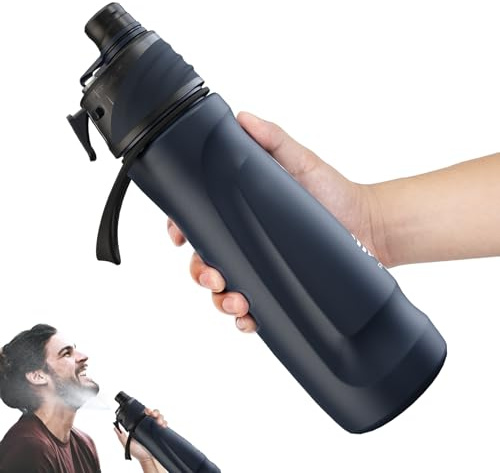 Healter 710ml Isolierter Edelstahl Trinkflasche mit Sprühfunktion Auslaufsichere Nebel Wasserflasche mit Sprühnebel für Fahrrad, Wandern, Sport, Flüssigkeitszufuhr und Kühlung(Dunkelblau)