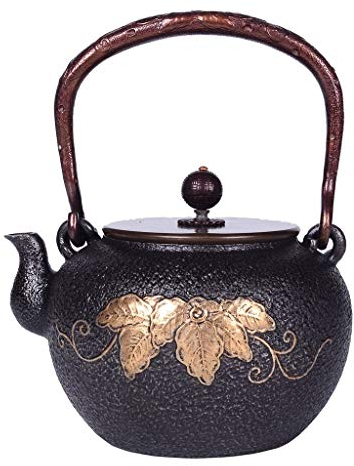 Klassischer Teekessel, Gusseisen-Teekanne, 1000 ml alter emaillierter japanischer Gusseisen-Teekessel, emaillierte Innenseite