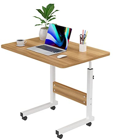 DHHOZAMZ 60x40cm Laptoptisch mit Rollen, Laptopständer Computertisch mit Rollen, Klapptisch Mobiler Beistelltisch Höhenverstellbarer 69-90cm, Schreibtisch PC Tisch für Zuhause und Büro, Holz