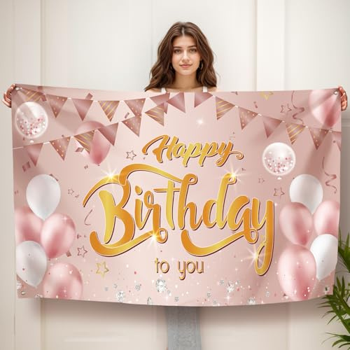 Koliphy Cartel de feliz cumpleaños, decoración de fondo para fiesta de cumpleaños, color oro rosa extragrande