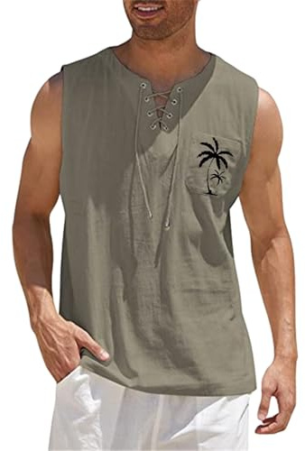 Camiseta sin mangas para hombre, camisa de lino sin mangas, camisetas de tirantes de algodón y lino, camisetas interiores informales para hombre, playa, vacaciones, camiseta básica, retro, con