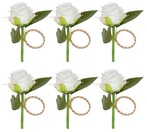 Wnvivi 6 Stück Künstliche Rosen-Serviettenringe, Seidenrosen-Serviettenhalter-Ringe, Dekorative Blumen-Serviettenhalter, Schnallen für den Esstisch (A1)