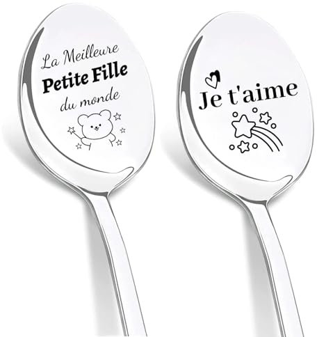 DIKARIYA Cadeau Noël pour Petite Fille, Cuillère à Café Acier Inoxydable,Cuillères Gravées au Laser Meilleure Petite Fille du Monde,Cadeau Petite Fille d'anniversaire Original Cadeau Noel Petite Fille