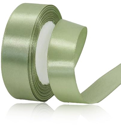 Geschenkband Salbei Grün 25 mm Breit,23 Meter Satinbänder Creme Stoff Schleifenband Kunsthandwerk, Kränze, Hochzeitsdekoration, Weihnachten, Haarbögen, Blumensträuße, Geburtstag und