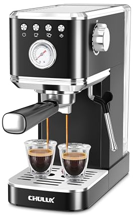 CHULUX Slim Espresso Machine with Milk Frother, 20 Bar Professional Italian Pump Espresso Coffee Machine for Home Cappuccino & Latte Maker, Stainless Steel, Black