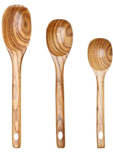 3 Piece Wooden Spoons for Cooking Spoon Set Wood Cooking Utensils Serving Spoon Kitchen Spatula Large Mixing Spoon Long Baking Ladle Bamboo Stirring Non Toxic Spoons Kitchen Tools Utensil