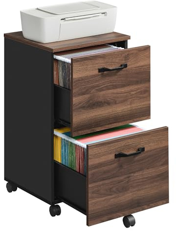 VASAGLE 2-Drawer Filing Cabinet, Mobile File Cabinet for Home Office, Printer Stand, A4, Letter-Size Files, Hanging File Folders, Natural Walnut and Ink Black OFC040K01