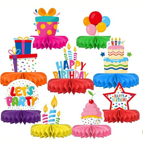 JINJUMEI 9 Piezas Centro de Mesa Colorido con Forma de Panal de Abeja con Temática, Bolas de Panal de Abeja Decoración de Mesa, Decoración Colorida de Mesa de Fiesta de Cumpleaños para Infantil