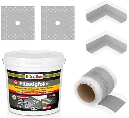 Isolbau Dicht-Set - Inkl. 1x Flüssigfolie (7 kg), 1x Dichtband (5 m), 2x Innenecken & 2x Manschetten