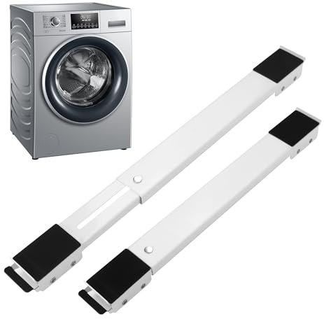 2 Piezas Ruedas Lavadora,Duradero,Soporte Con Ruedas Lavadora,Base Lavadora Ajustable，con 24 Ruedas,46 a 71cm Ajustable,Apto para lavadoras,frigoríficos, sofás y armarios.Puede soportar 300 kg(Blanco)