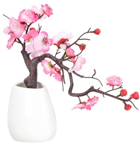 PRETYZOOM Künstliche Pflaumenblüte Im Topf Künstlicher Bonsai Für Zuhause Wohnzimmer Pflege
