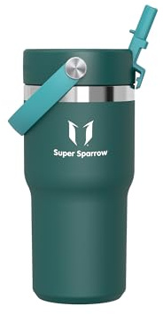 Sparrow Botella Termica 620ml Tumbler Vaso Termico con Pajita-Termo con Asa | Botella Agua Acero Inoxidable Taza Térmica Café, Antifugas sin BPA, Frío y Caliente, Lavavajillas, para Coche, Portavasos