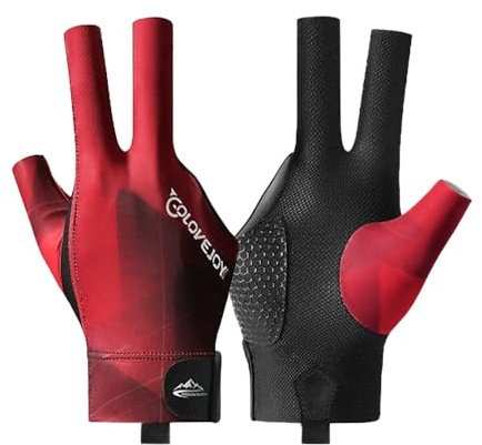 Billiard Pool Gloves for Right Hand, 3 Finger Billiards Gloves Pool Cue Gloves, Quick-Dry Breathable Billiard Pool Glove, Snooker Cue Sport Glove Popular Sizes for Men & Women, Right Hand (Red)