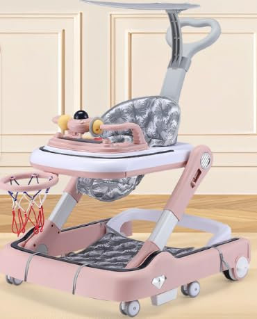 Girello per bambini, giocattolo per bambini, gioco e girello, pedaliera, altezza regolabile (65 x 58 x 90 cm, rosa)