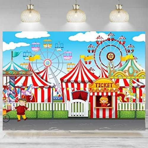 Sfondo fotografico per luna park, cartone animato, circo, carnevale, parco giochi, giostra, ruota panoramica, biglietto, parco divertimenti, sfondo, accessori per bambini 200x140CM