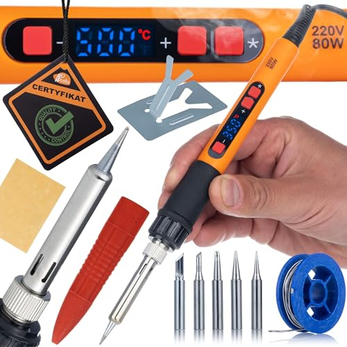 Rosfix Orange Mastiff Electric S – Lötstation 80W mit LCD-Anzeige | Temperaturregelung 180-500 °C | Elektronik & Technik Projekte | Lötwerkzeug Set 12in1